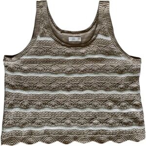 LC Lauren Conrad Crochet Tank Top XXL Lined Soft Knit Tan White Metallic Striped
